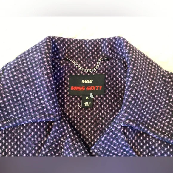 Miss Sixty Double Breasted Tweed Wool Blend Pea Coat L - Picture 6 of 16